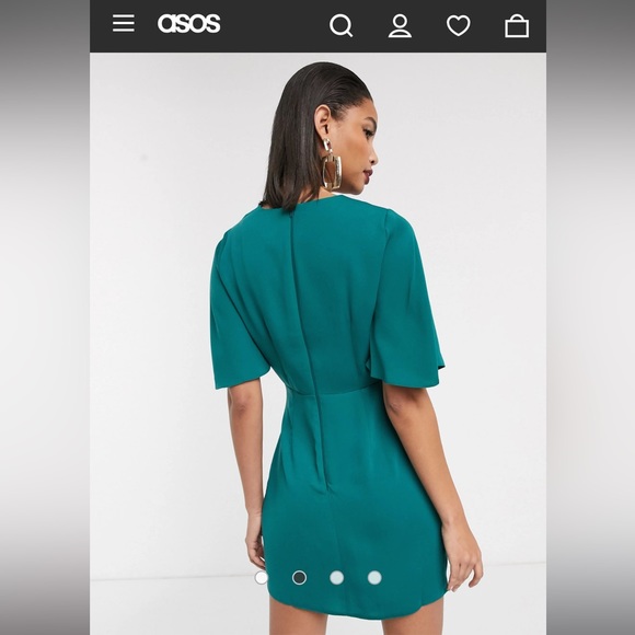 ASOS | ASOS DESIGN twist front mini dress with angel sleeve in antique green - Picture 3 of 9